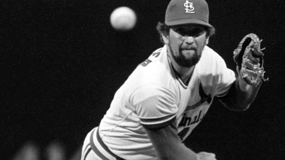 ** FILE ** St. Louis Cardinals pitcher Bruce Sutter delivers the ball to the plate en route to his record setting 38th save of the season against the New York Mets in this Sept. 4, 1984 file photo. Sutter was elected to the Hall of Fame on Tuesday,Jan. 10, 2006 just the fourth relief pitcher given baseball’s highest honor. (AP Photo/James A. Finley)