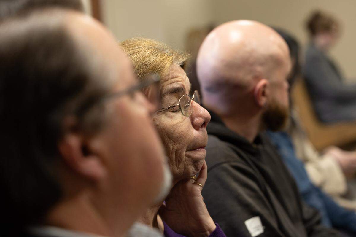 Friends and family of Portia Rowland sit in on the pretrial detention hearing of Sammy Shafer Jr., who is accused of hiring two men to murder Rowland, at the Madison County Criminal Justice Center on Feb. 5, 2025.