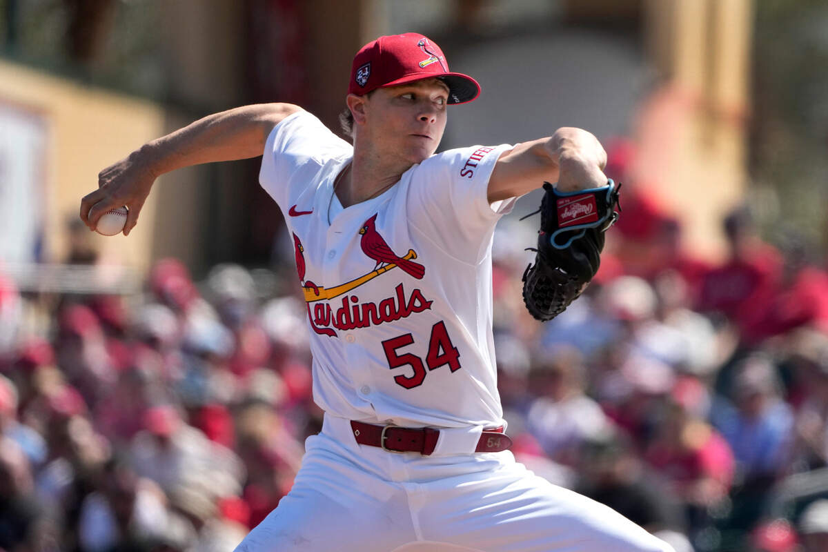 St. Louis Cardinals starting pitcher Sonny Gray throws during the first inning of a spring training baseball game against the Boston Red Sox Tuesday, Feb. 27, 2024, in Jupiter, Fla. (AP Photo/Jeff Roberson)