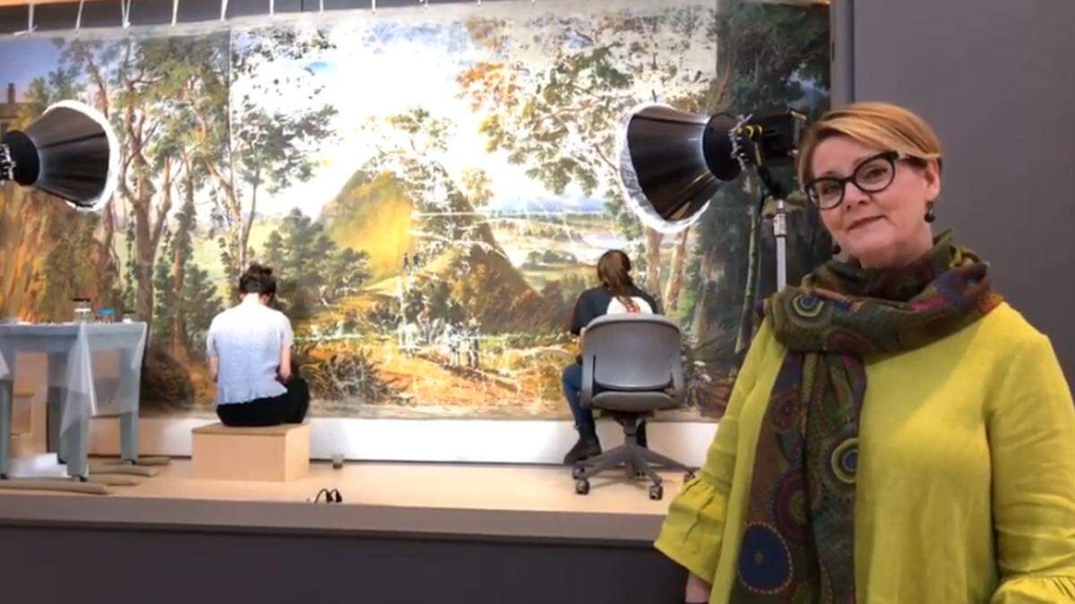 Melissa Wolfe, curator of American Art, explains in a video the history behind John J. Egan’s “Panorama of the Monumental Grandeur of the Mississippi Valley,” which is currently undergoing conservation live in Sculpture Hall. This and other videos are available on the Saint Louis Art Museum website and YouTube.
