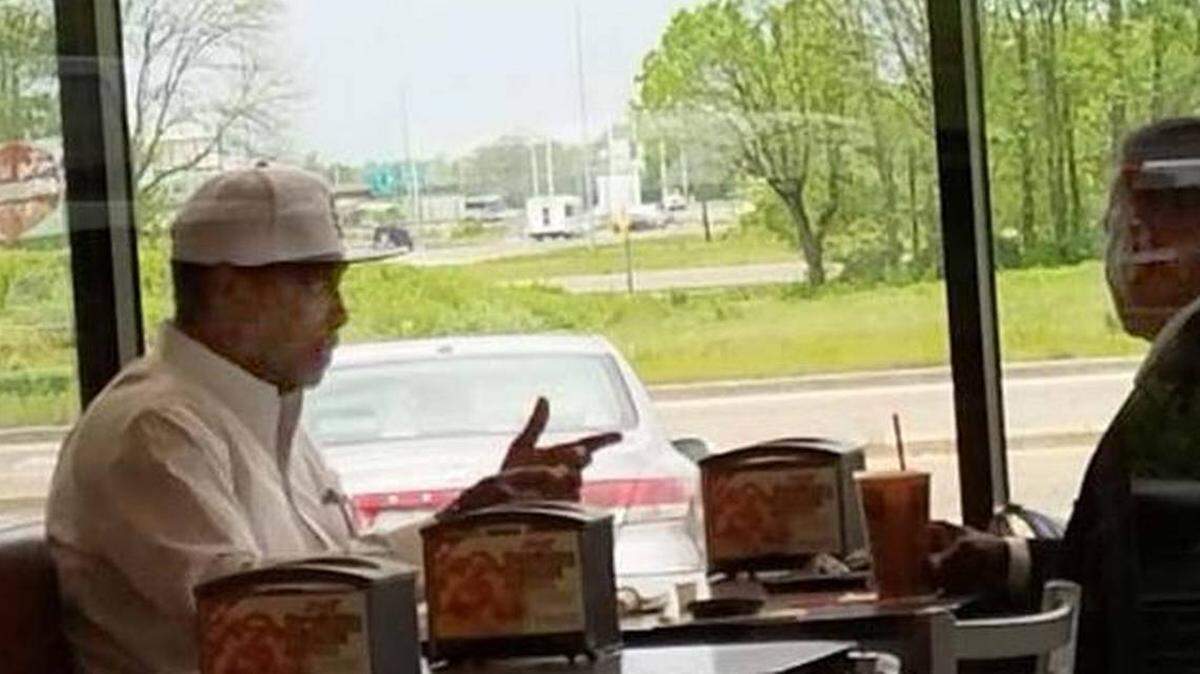 Former East St. Louis Township Supervisor Oliver Hamilton has lunch with ex-con Kelvin Ellis on April 26, 2016, in Caseyville. This lunch was the basis for Ellis being returned to prison.