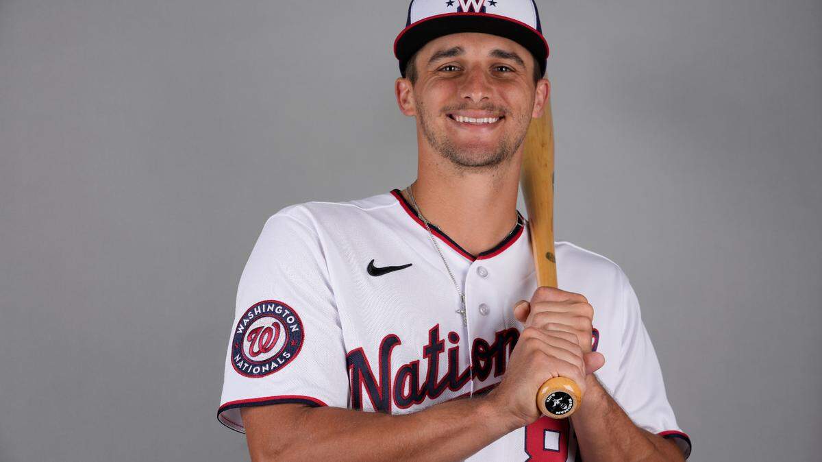 This is a 2023 photo of Drew Millas of the Washington Nationals baseball team. This image reflects the Nationals active roster as of Friday, Feb. 24, 2023, when this image was taken. (AP Photo/Jeff Roberson)