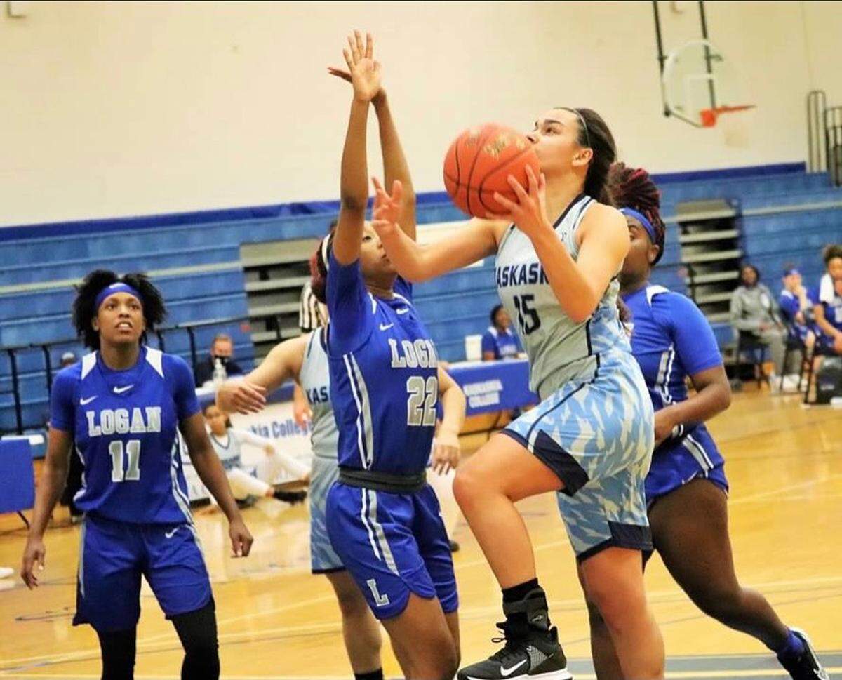 Highland graduate Megan Kronk elevates for a layup during a game at John A. Logan College during her freshman season at Kaskaskia College. Kronk overcame multiple injuries to enjoy a solid sophomore campaign for the Blue Angels and now will head to Eastern Illinois University in Charleston next year.