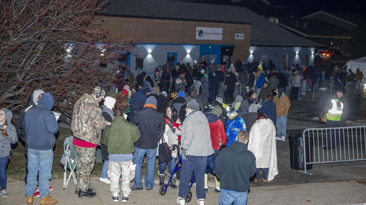 A long line formed early New Year’s Day to gain access to Illinois Supply and Provisions, formerly, HCI Alternatives, in Collinsville, the only legal place to purchase marijuana in the region.