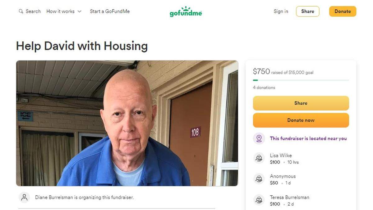 David Semrau is shown outside his room at the Town House Motel in Belleville in a photo for one of two GoFundMe campaigns created to help him with housing costs. He was evicted May 31.