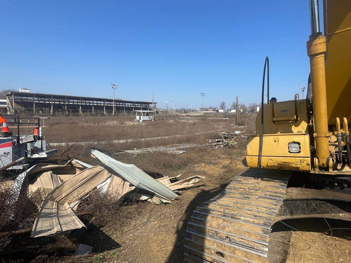 Crews began demolishing the old Belle-Clair Speedway grandstands and clearing the racetrack on March 13, 2025.