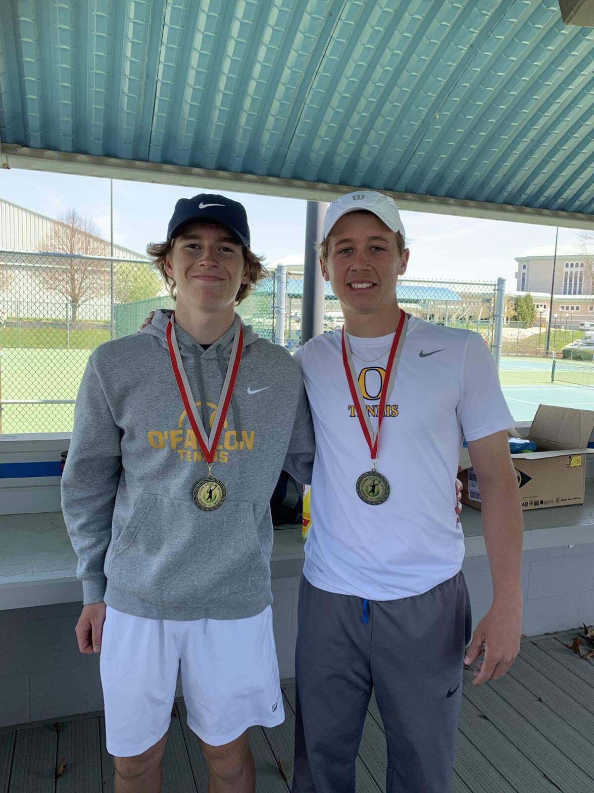 O’Fallon’s No. 1, No. 2 and No. 3 doubles teams won their flights at the Robert Logan Memorial Doubles Tournament in Alton. As a team, the Panthers placed second and were three points behind Dunlap, which finished first. Pictured are the No. 2 doubles team of Gavin Sohn and Ben VanAlstine, who captured first place.