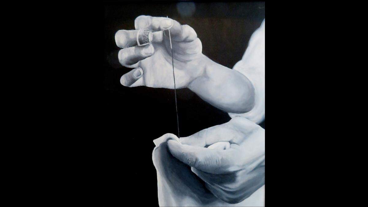 Tessa Schroeder of Central Community High School won an Award of Merit for the acrylic artwork “Grandma Schroeder” at Belleville’s 2024 Art on the Square.