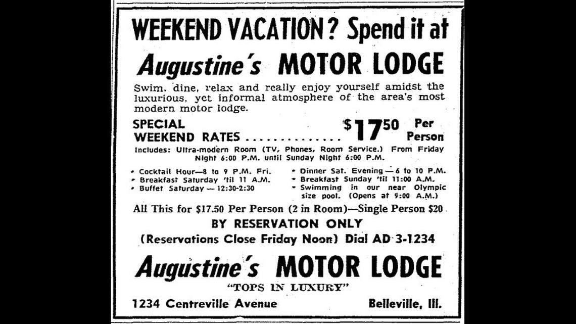 This ad for Augustine’s Motor Lodge was published in the Belleville News-Democrat on July 17, 1962.