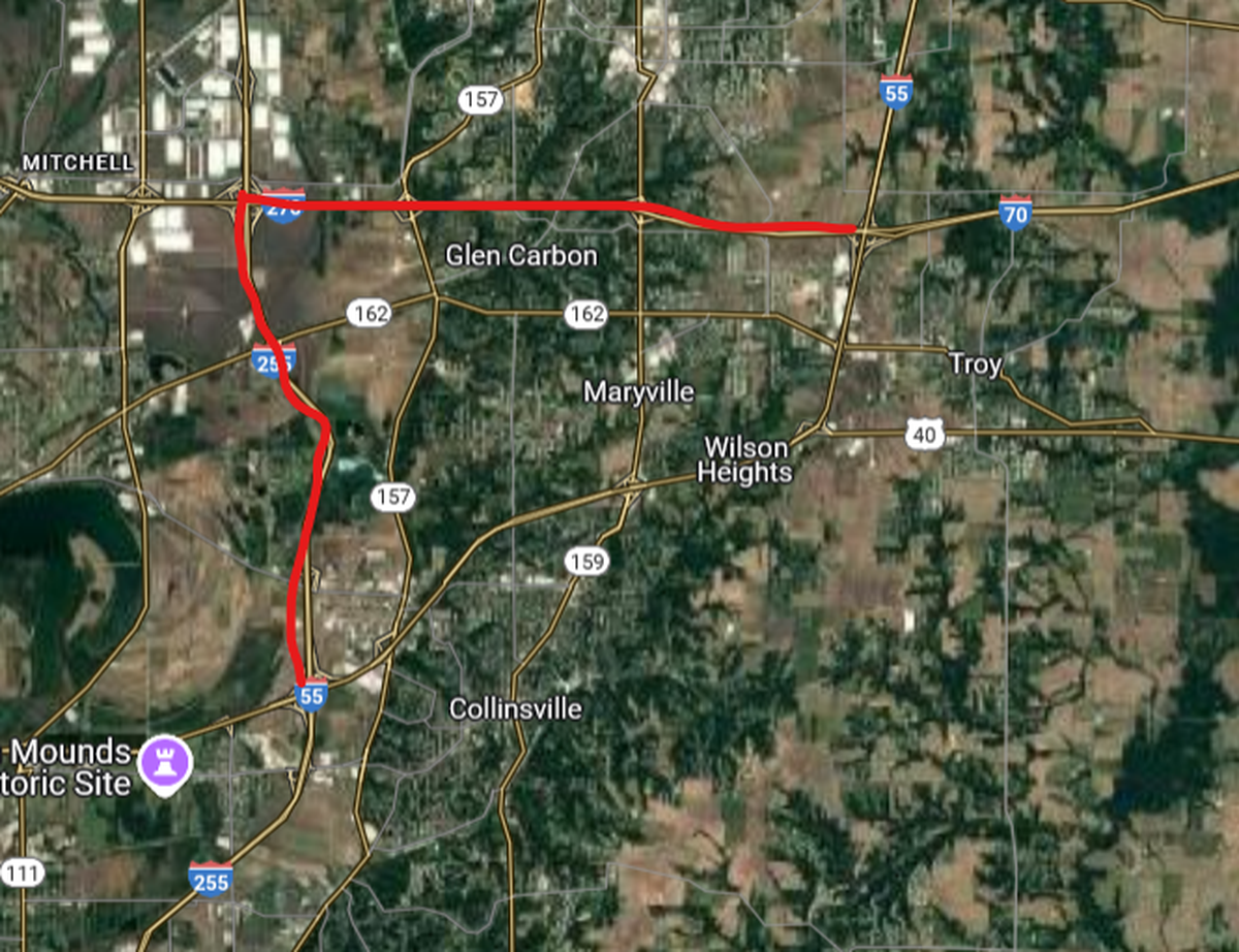 The red line is the primary detour for the road closure.