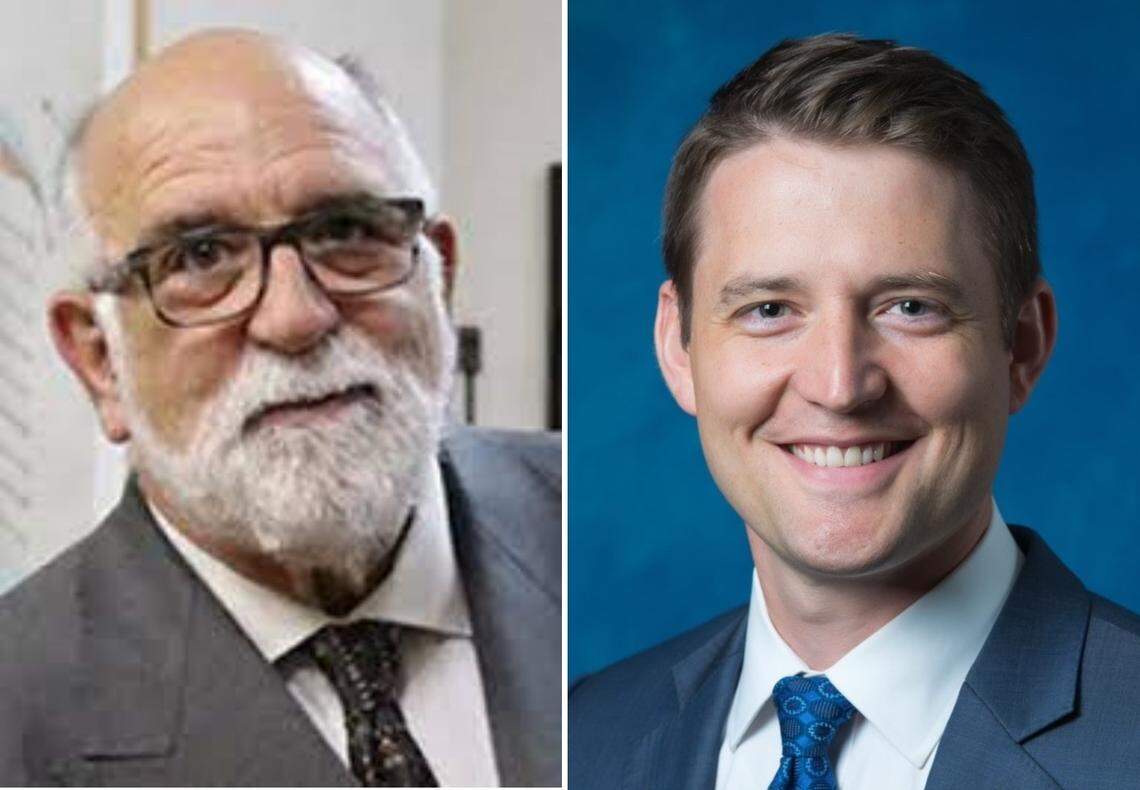 Waukegan attorney Jed Stone, left, helped get Paula Sims, who was convicted in 1990 of killing her baby daughter, out of prison. Madison County State’s Attorney Tom Haine argued against parole.