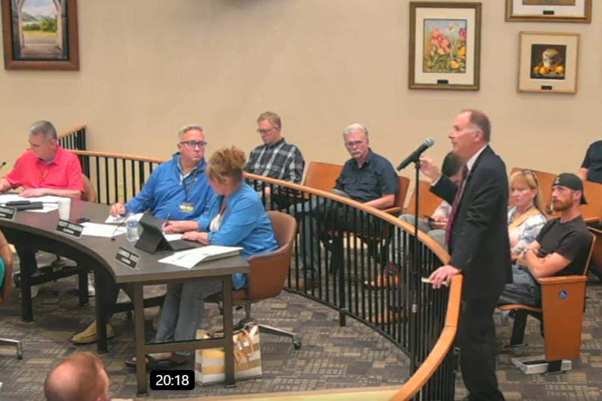 Old Belleville Historic District resident Bill Enyart speaks in opposition to a renovation project being proposed for a Mascoutah Avenue building in this screenshot from the May 16 meeting of Belleville City Council.