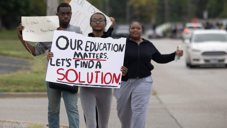 ‘We have a voice, too’: Cahokia students protest looming strike with walkout