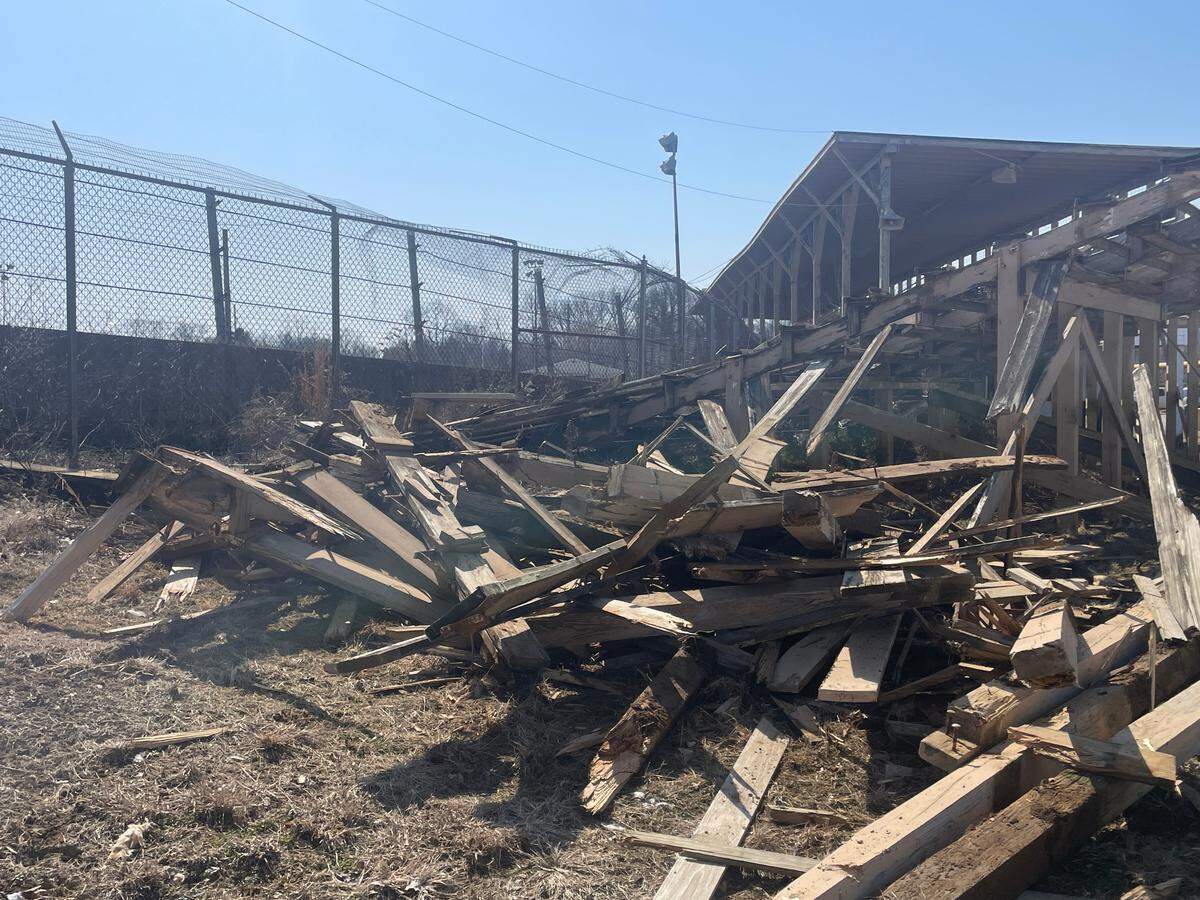 Crews began demolishing the old Belle-Clair Speedway grandstands and clearing the racetrack on March 13, 2025.