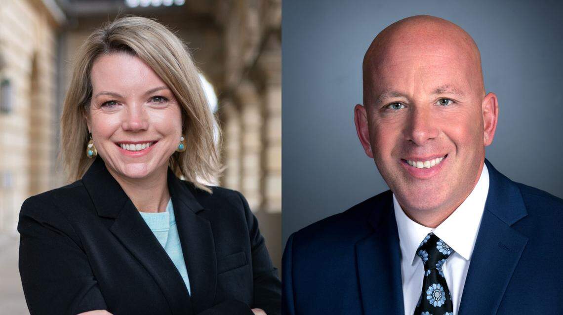 Candidates for State Senate for the 56th District Erica Conway Harriss and Kristopher Tharp.
