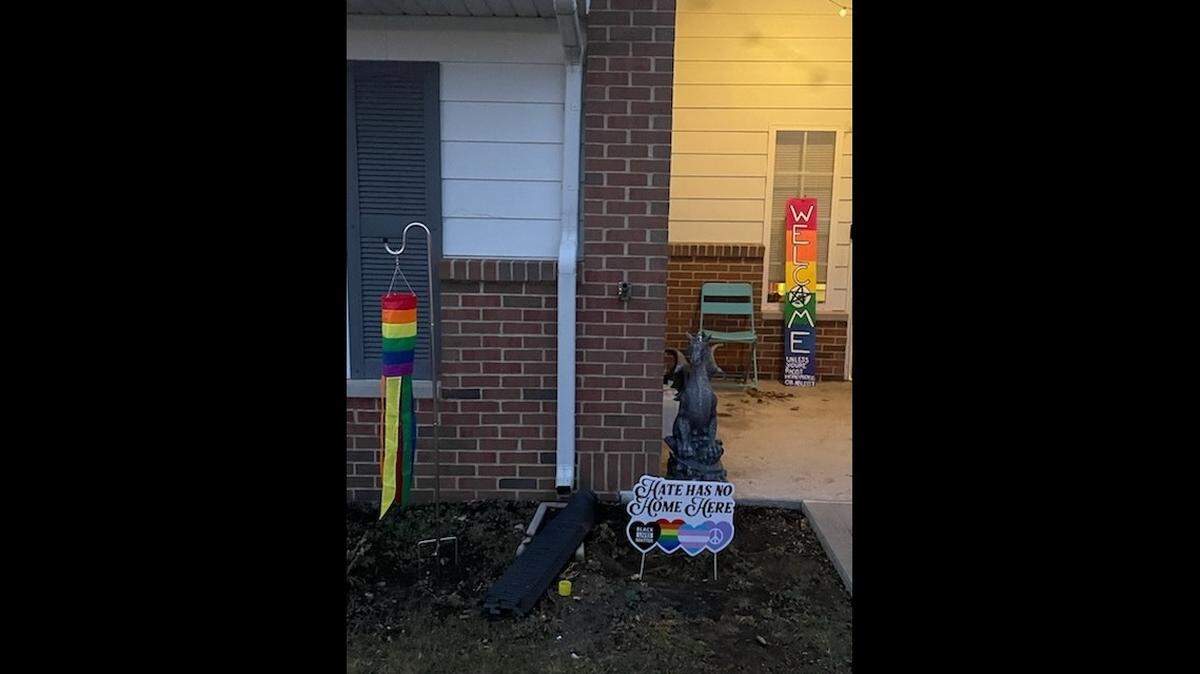 Ceasarae Galvan has received citations for signs at her home in the Lincoln Landing’s military housing neighborhood near Scott Air Force Base.