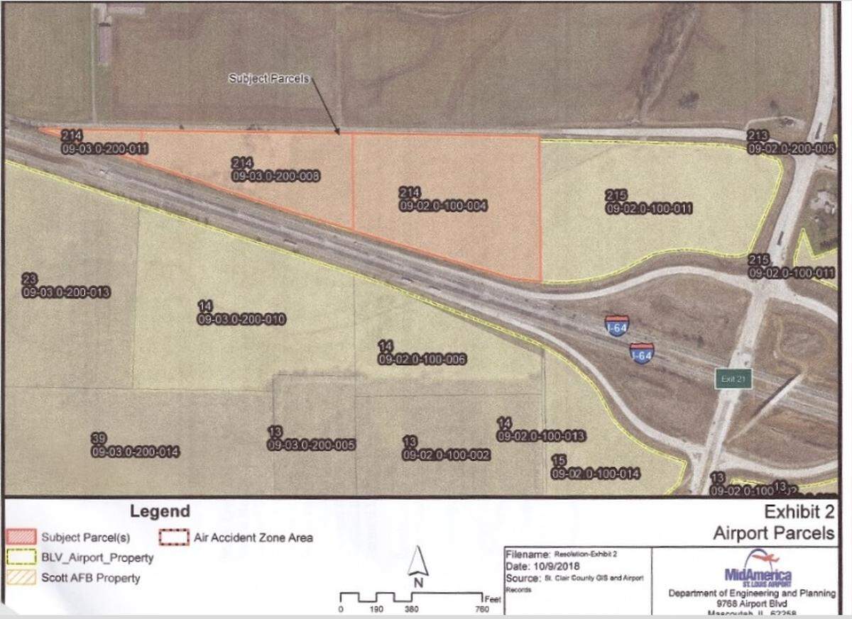 The area highlighted in red shows land the airport plans to sell to commercial developers.