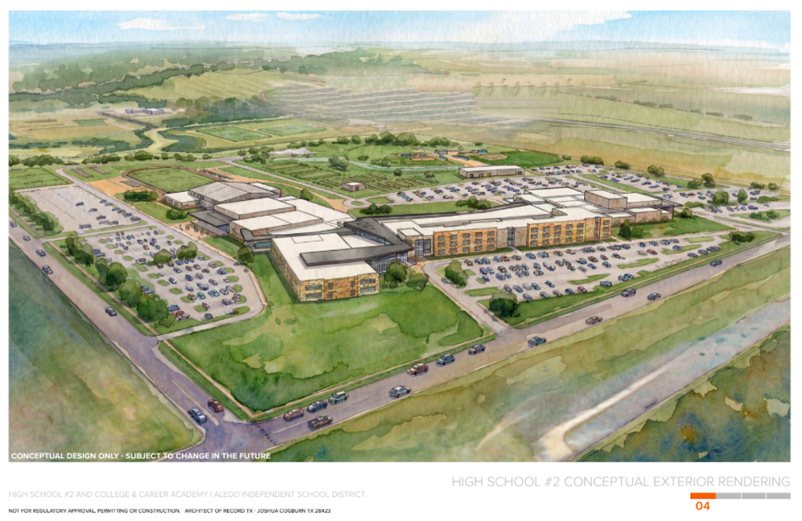 A conceptual design of what an additional high school part of Aledo ISD could look like. The design was created by the architecture firm, Huckabee, based on planning and feedback from a citizen-led growth committee.