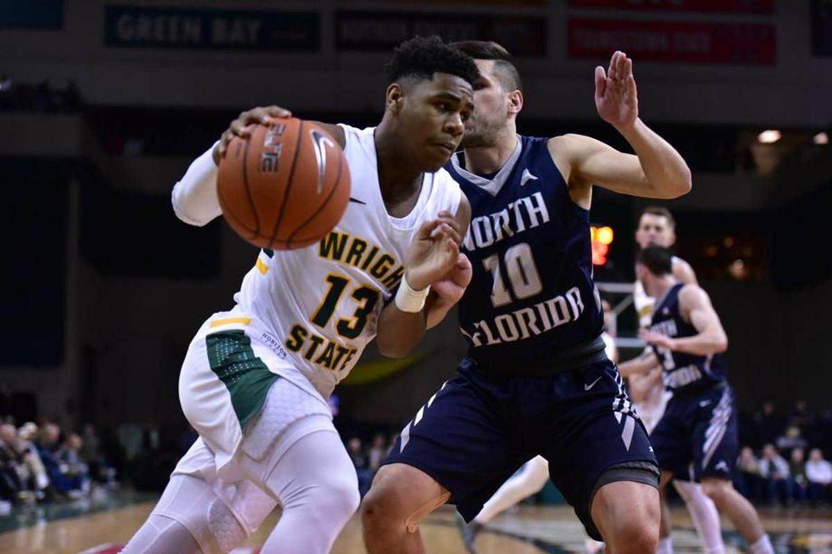 Malachi Smith, who previously played at both Belleville East and West, drives the ball in a game against North Florida as a true freshman at Wright State University in Dayton, Ohio. Smith now is playing for Gonzaga, the No. 15th ranked team in the country.