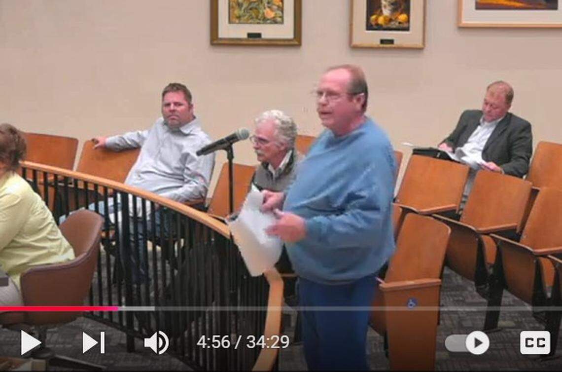 Belleville resident Rick Brown has been speaking during public-comment periods at City Council meetings, criticizing zoning regulations he views as racist. He’s shown in this video screenshot at the Oct. 21 meeting.