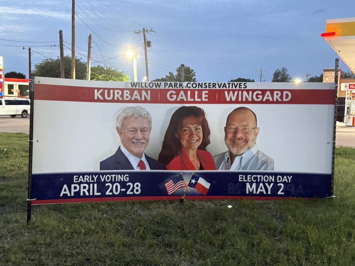 A sign for three, aligned candidates in Willow Park’s election May 2 is pictured. The candidates faced criticism from a local newspaper and residents over the disclosure statement size.