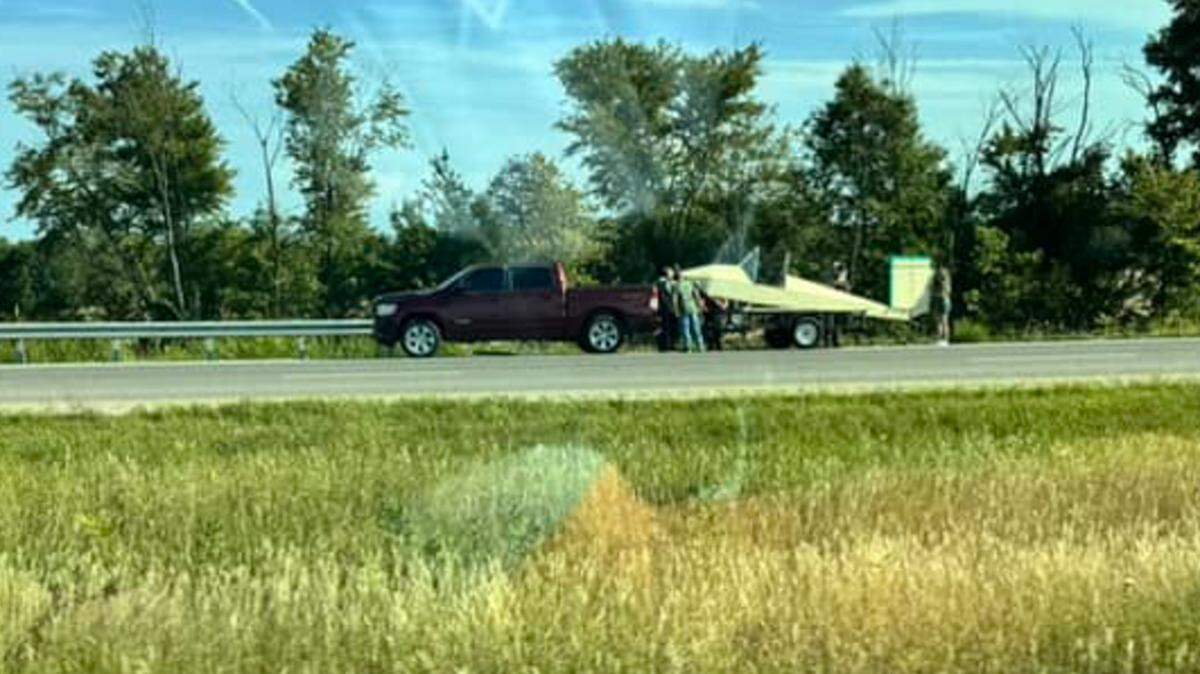 Matt Bilderbeck of McLeansboro said he was driving on Interstate 64 and saw a plane crash land on the highway Friday morning. Bilderbeck, who took this photo after he circled back to the scene, said the pilot was walking around and did not appear to be injured. Bilderbeck was in the area after picking up materials for his landscaping business, Final Touch Landscaping and Dirtwork LLC.