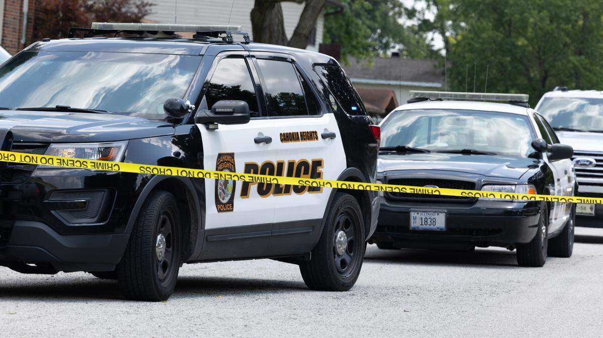Outside of a crime scene on Maple Tree Lane in Cahokia Heights, Ill. on July 10, 2024.