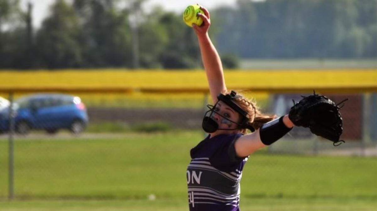 Lebanon High School’s Brooke Goetter delivers a pitch during a game this season. Goetter is the winner of this week’s Belleville News-Democrat Softball Player of the Week high school poll, as selected by readers of bnd.com.