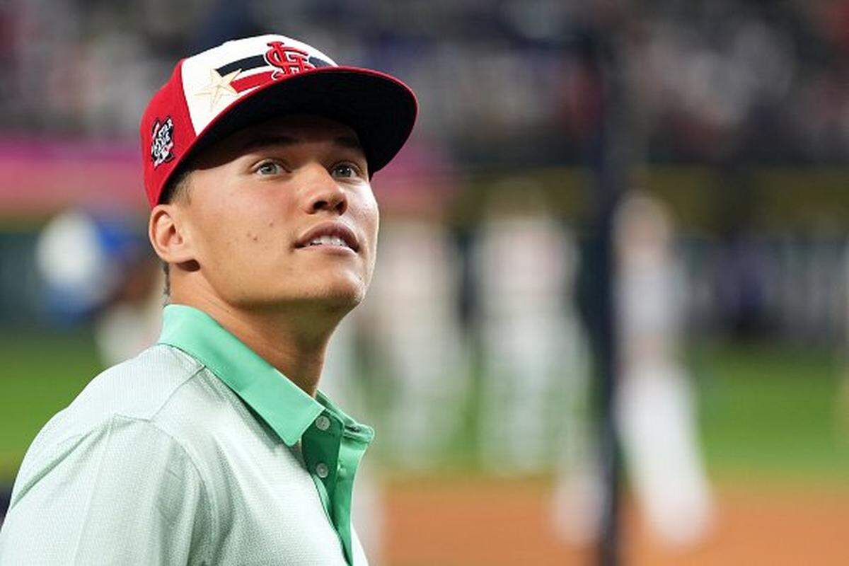 ARLINGTON, TEXAS - JULY 15: JJ Wetherholt of the St Louis Cardinals looks on during Gatorade All-Star Workout Day at Globe Life Field on July 15, 2024 in Arlington, Texas. (Photo by Sam Hodde/Getty Images)