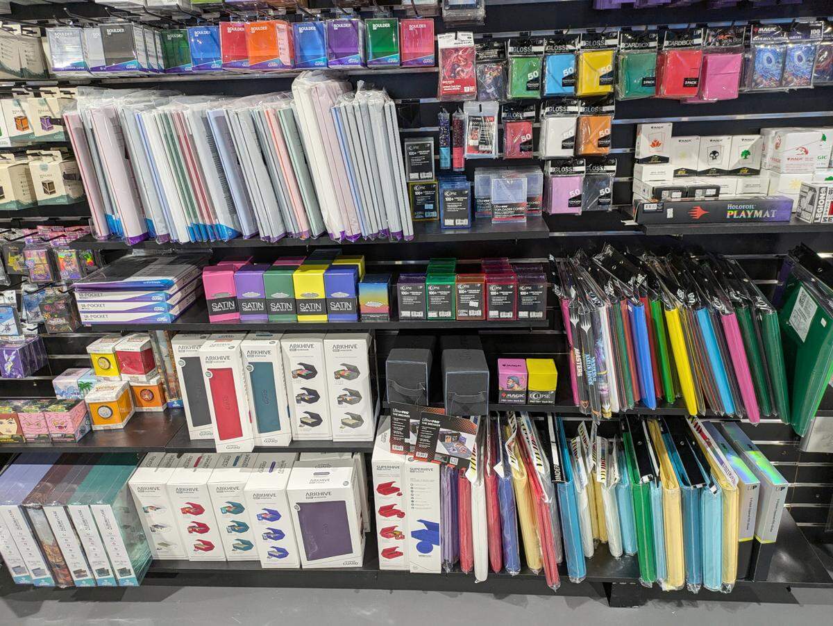 Trading card organization, storage and other accessories at Impact Gaming Center