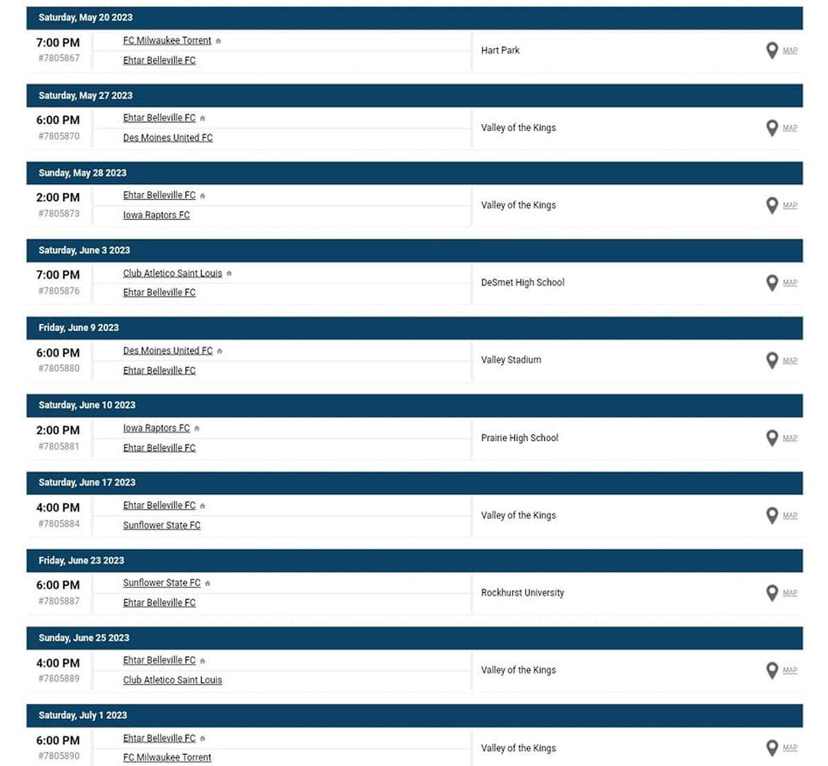 Here is the 2023 schedule for Ehtar Belleville F.C.