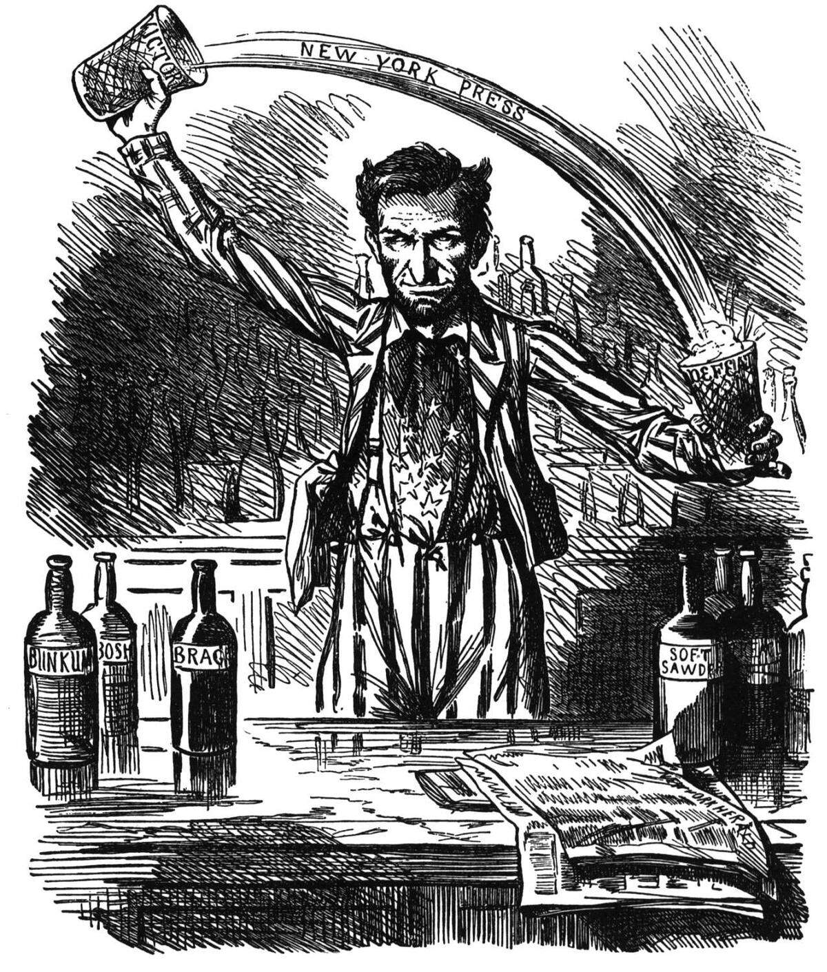 “Lincoln Spins the News,” a Copperhead cartoon from 1862.