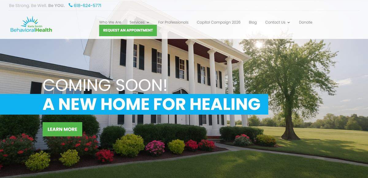 This screenshot from the Karla Smith Behavioral Health website shows a former farmhouse on Frank Scott Parkway West in Belleville that’s being converted into a treatment center for people with mental illness.