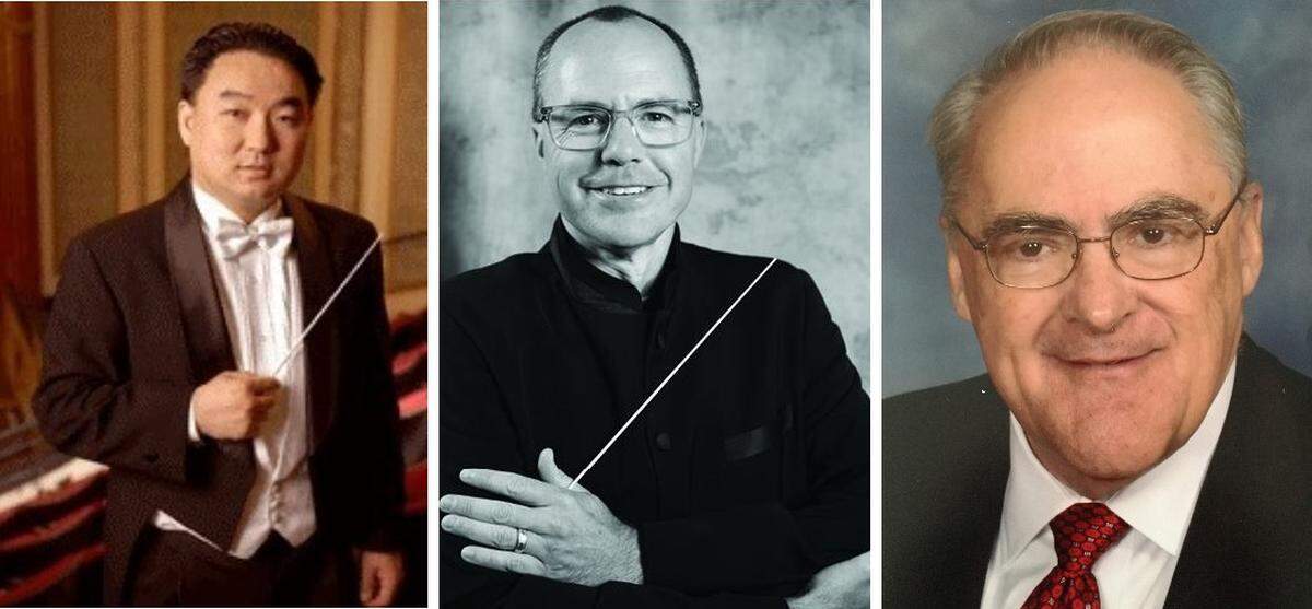 Joseph Choi, left to right, conducted Belleville Philharmonic Orchestra’s concert on Oct. 21; Christopher Gass and Richard Thompson have been hired to lead Belleville Philharmonic Youth Orchestra and Belleville Philharmonic Chorale, respectively.