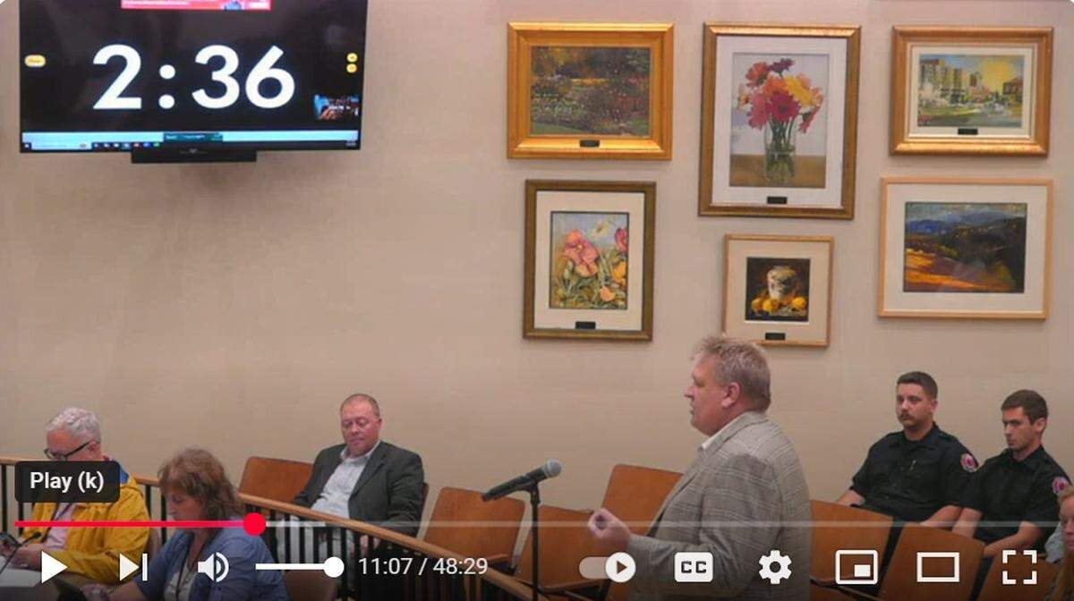 Chris Brinley, owner of 1st Class Auto Service, speaks at a Belleville City Council meeting on Nov. 4, 2024. He was requesting a use variance and special-use permit.