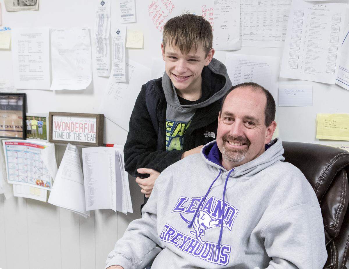 Jackson Cruthis and his father Chad Cruthis. Jackson, a freshman at Lebanon high school, is in need of a kidney transplant.
