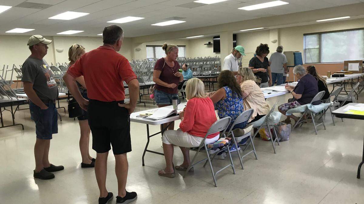 Stookey 1 was one of the few precincts in St. Clair County with a steady stream of voters Tuesday morning. Many were interested in the proposed expansion of Millstadt Library District.