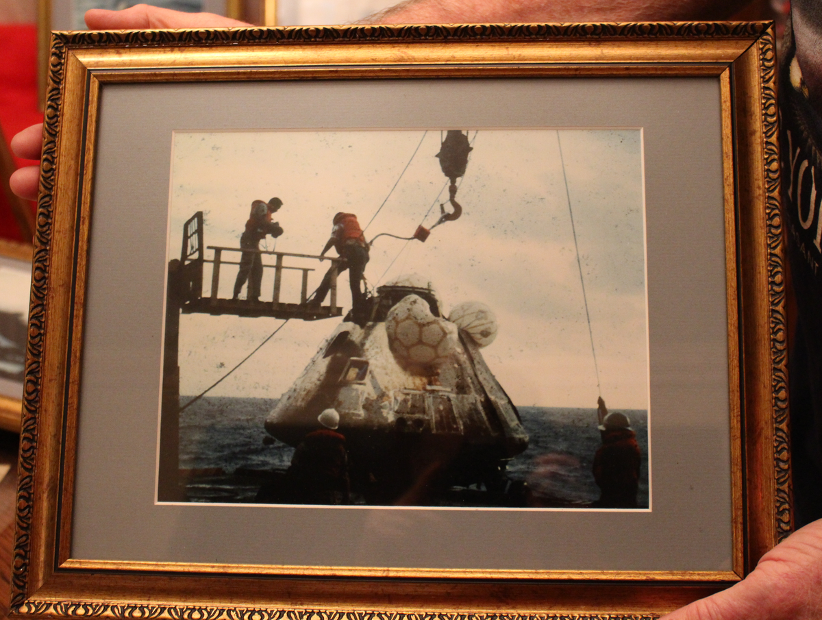 Belleville resident Melvin Bien snapped this photo of the Apollo 8 space capsule being disconnected from a cable on the U.S.S. Yorktown on Dec. 27, 1968.