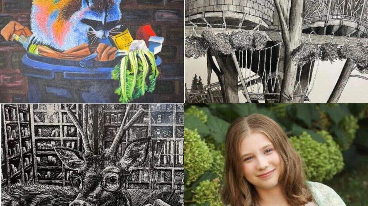 Belleville East High School Senior Aubrey Heins and some of her art. Heins is one of four across the country to be honored by the National Art Education Association’s Rising Star Secondary Recognition Program.