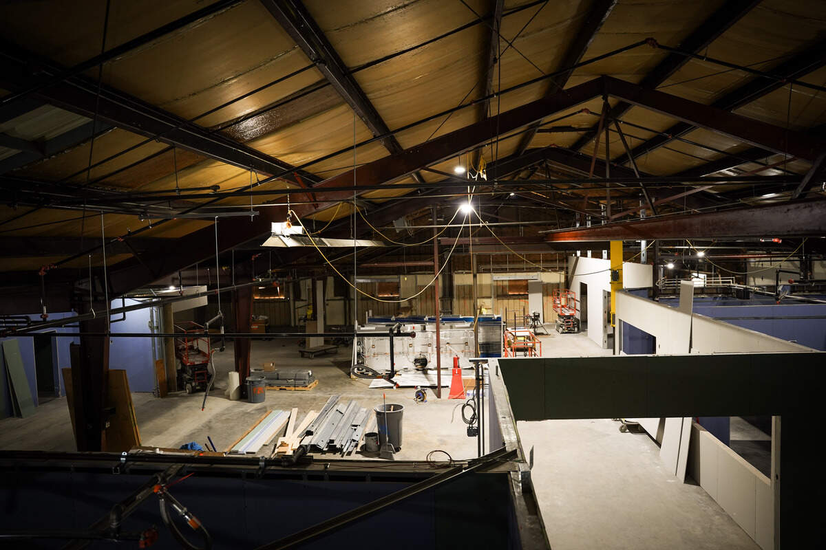 Renovations continue inside Old Base Factory in O’Fallon, a former machine shop that once produced components for the bases in Major League Baseball. The space will become a food hall.
