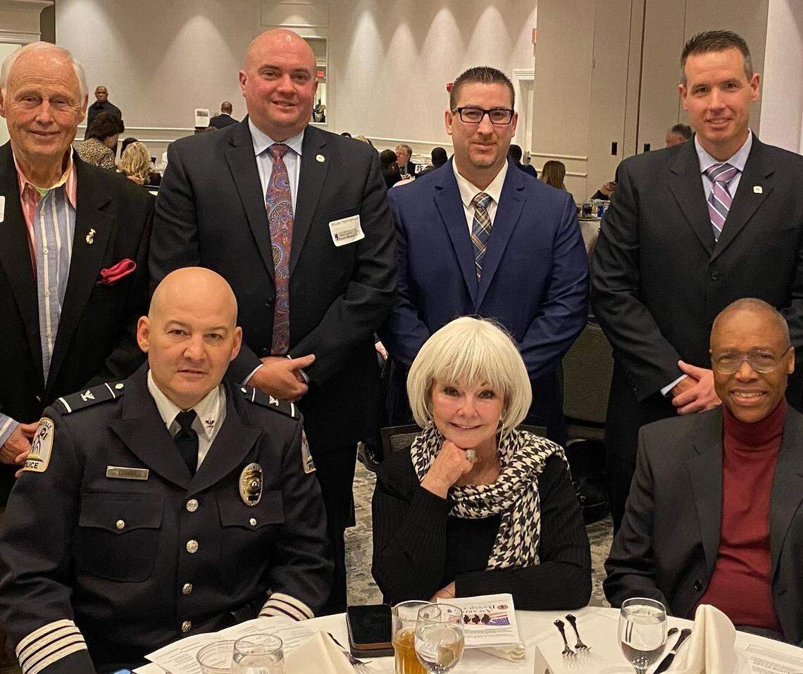 Mayor Patty Gregory, center, is shown with representatives of the city and its police department on Wednesday night at an awards banquet for the Southern Illinois Law Enforcement Commission and Southern Illinois Area Police Chiefs Association.