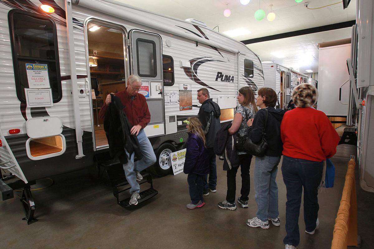 People line up to take a look inside one of the recreational vehicles set up at a previous RV & Camper Show at the Belle-Clair Fairgrounds in Belleville. This year’s RV & Camper Show will take place Friday, Saturday and Sunday at the fairgrounds. Visit www.bcfairgrounds.net for more information.