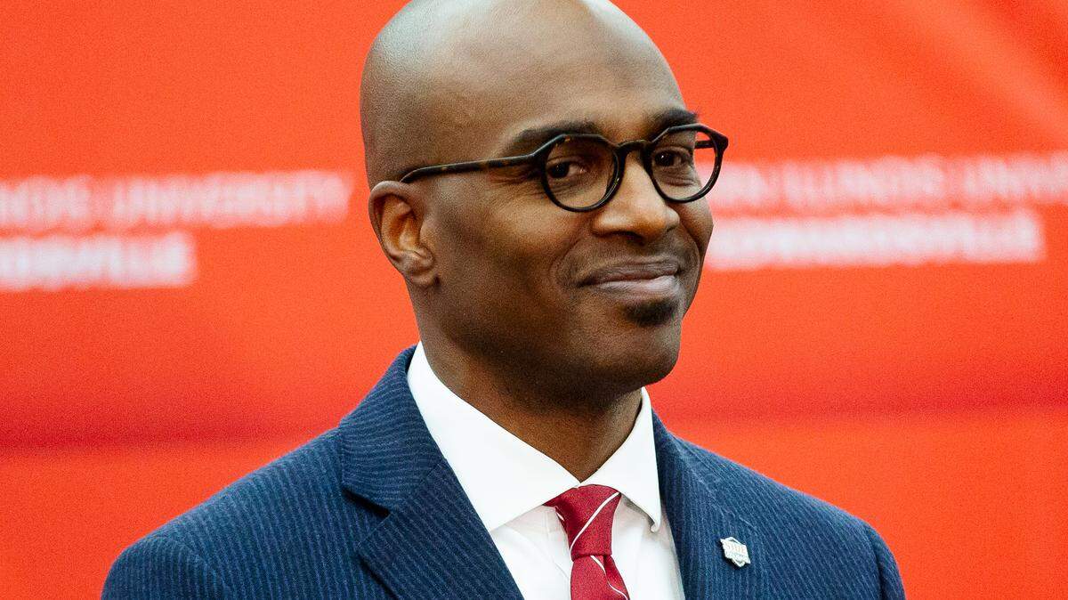 Chancellor James Minor on Thursday, April 6, 2023, during a press conference about higher education funding at Southern Illinois University Edwardsville in Edwardsville.