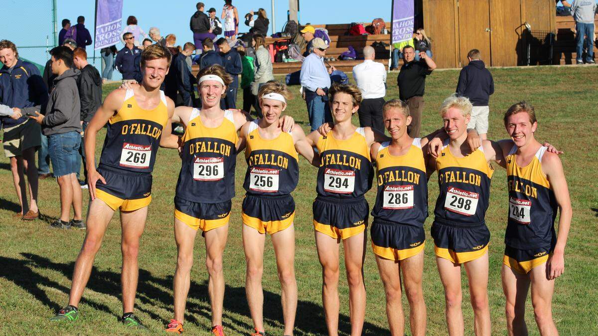 The O’Fallon Township High School Panthers after winning the Southwestern Conference title, from left, Brendan Krell, Will VanAlstine, Nick Edwards, David Tady, Will Ray, Chris Wichlac and Jacob Ramirez.