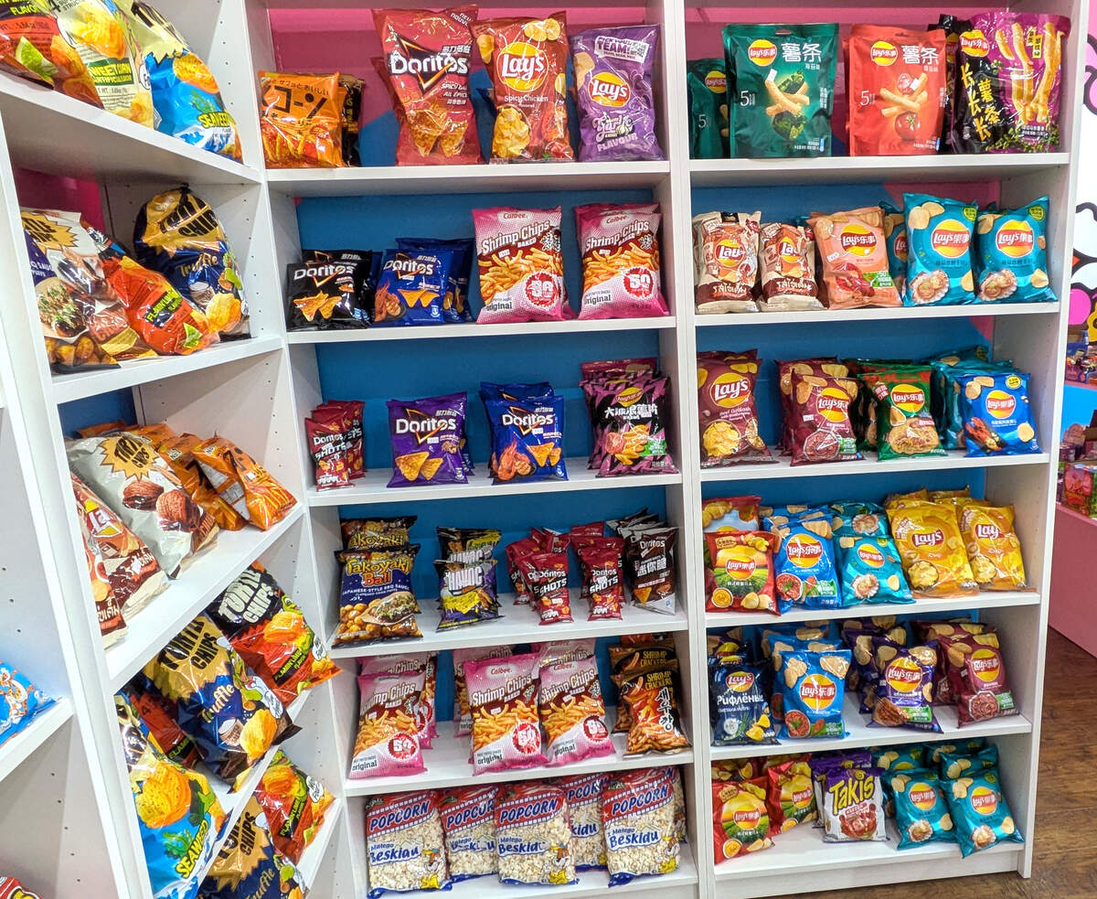 Snack chips from other countries are available in unique flavors that include seaweed, beef goulash and truffle.