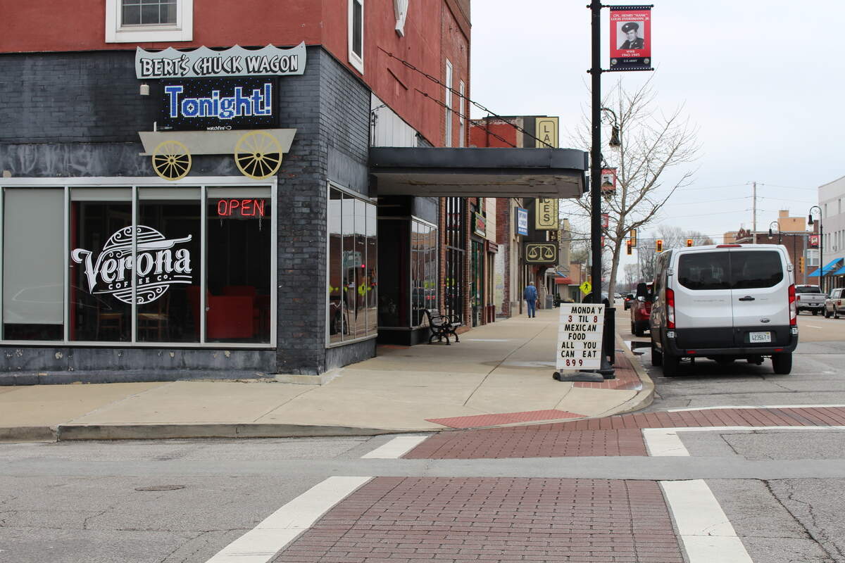 Verona Coffee Co. occupies the front half of a storefront building at 101 E. Main St. in Collinsville. Bert's Chuckwagon barbecue and Mexican restaurant is in the back.