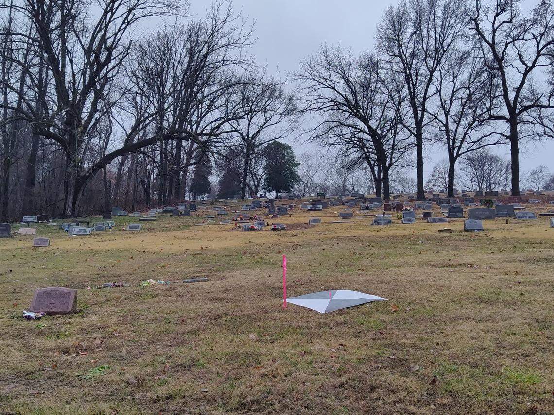 Mount Hope Cemetery in Belleville is dotted with aerial targets used for drone surveying and mapping in preparation for construction of a solar farm in woods behind the burial grounds.