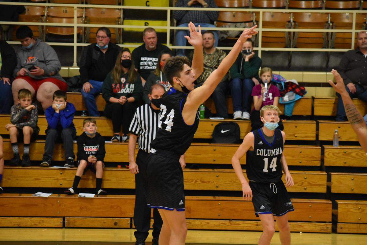 Columbia High School's Dylan Murphy attempts a free throw during a recent game. Murphy, a junior forward,&nbsp;is the winner of the second Belleville News-Democrat Player of the Week high school basketball poll, as selected by readers of bnd.com.