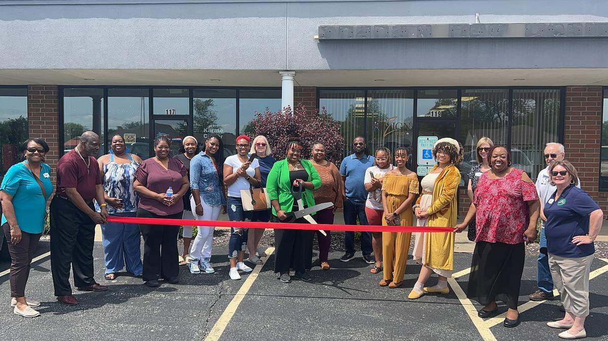 On Wednesday, May 1, Groundbreaking Dezign Studio, located at 715 Lakepointe Centre Drive, Suite 119, in O’Fallon, hosted a ribbon cutting. Cutting the ribbon is owner Zuri James.
