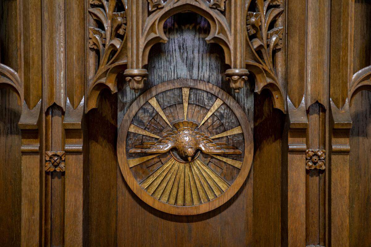 St. Paul United Church of Christ in Belleville is restoring the former sanctuary now called Heritage Hall. This carved dove is part of the original woodwork in the sanctuary.